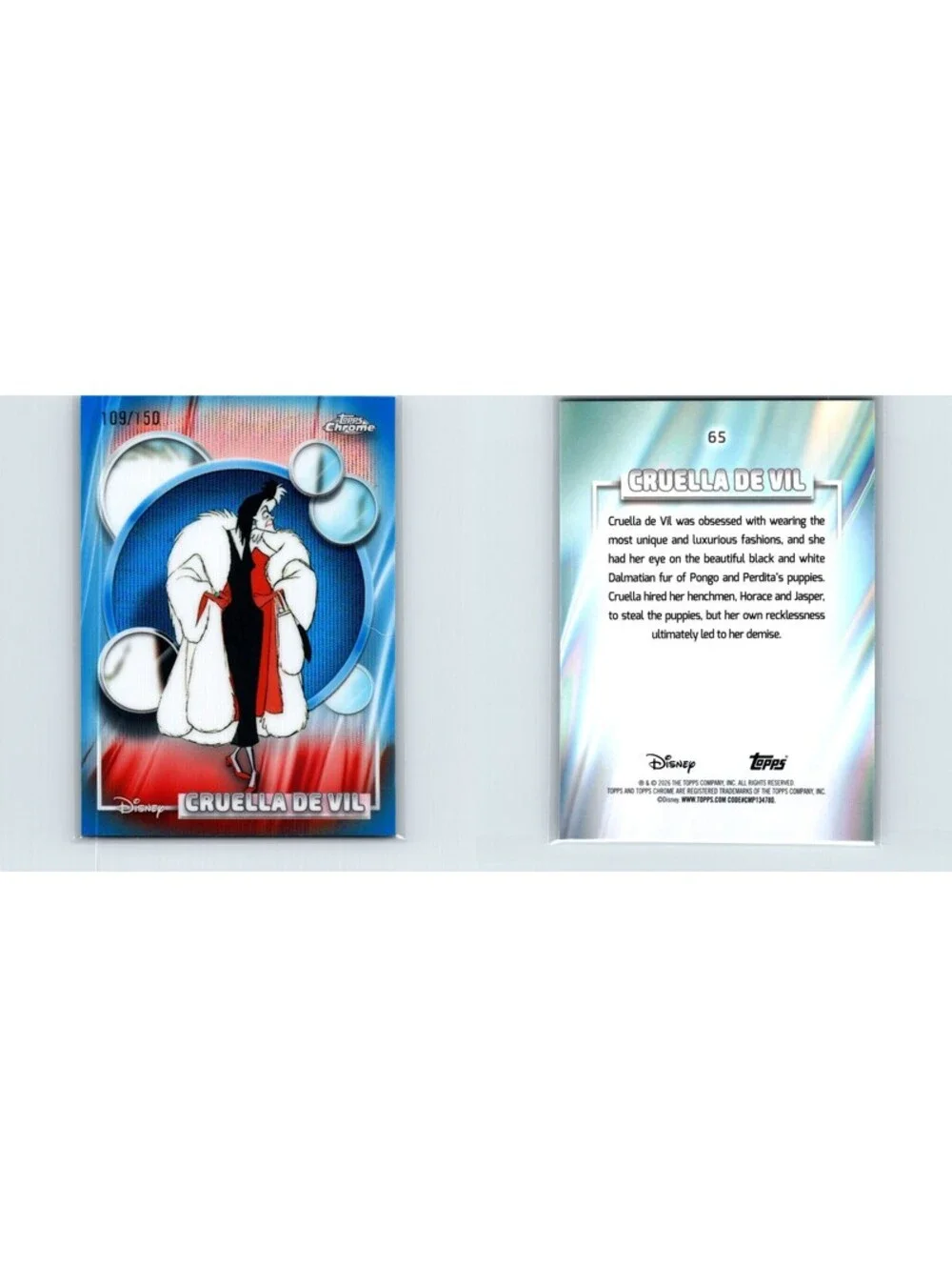 2026 Topps Chrome Disney Cruella De Vil #65 Blue Refractor #/150